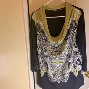 Eloquii (By The Limited) Floral Paisley Print BLACK 3/4 Sleeve Shirt